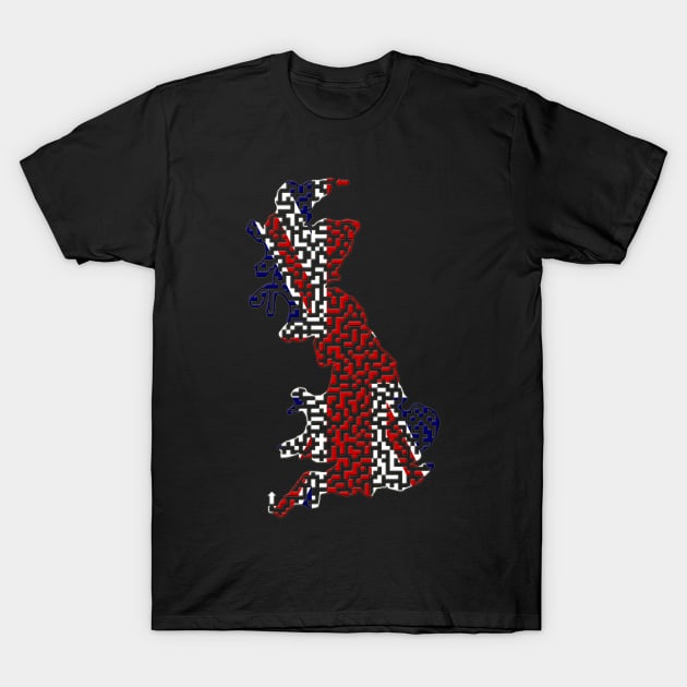 UK Great Britain Island Outline Maze & Labyrinth T-Shirt by gorff